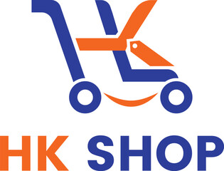 E-commerce Logo, a sleek and modern logo design for an e-commerce business, featuring a stylized shopping cart with a fast tag with H and K logo