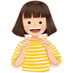 happy little girl with peace hand gesture