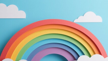 Colorful Rainbow with Clouds Against a Blue Sky