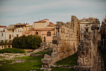 The view of the ruins in the center of Syracuse town on Sicily