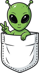 Green Alien in White Pocket Peace Sign Cartoon illustration