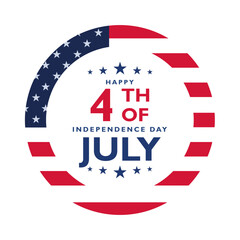 4th of july text in round frame with american flag. 4th of july round label, sticker, emblem, design element of Independence day