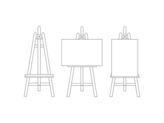 Artist easel icons set. Outline set of artist easel vector icons for web design isolated on a white background. Isometric set of easel vector icons outline. Blank Canvas Outline Icon.