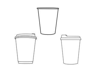 Coffee cup silhouette. Simple Outline Illustration of Disposable Coffee Cups. A vector realistic blank paper coffee cup isolated on a white background.