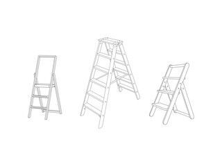 Ladder vector icon. isolated black outline step ladder vector drawing. Folding ladders are illustrated in a simple line drawing. Outline vector icon isolated on a white background.
