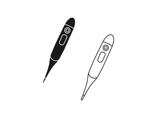 Temperature control symbol. black and white digital thermometer icons for healthcare design. Linear icons on a white background.