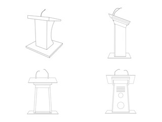 Tribune line icon. Microphone, mic. media concept. Black flat Line vector icon with a picture of speech as a tribune. Thin linear lectern, podium, tribune outline icon isolated on white background.