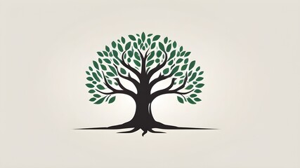 Obraz premium Minimalist Tree Logo with Green Leaves on White Background