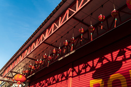 Red Chinese lanterns and shadows in Georgetown, Malaysia