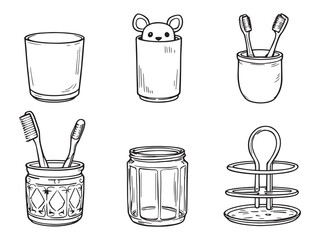 line art toothbrush holder bathroom accessory vector graphic