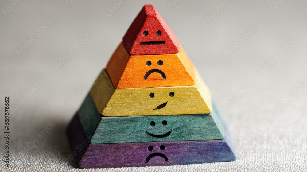 Poster Exploring a Pyramid of Emotional Needs Through Colored Wooden Blocks Representing Different Feelings and Moods