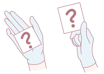 Hands grasping question mark cards, representing the themes of inquiry and uncertainty in the decisionmaking process