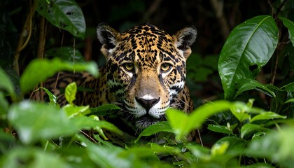 Jaguar in Rainforest with CloseUp.