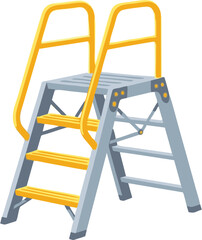 A Sturdy Folding Stepladder with Bright Yellow Handrails