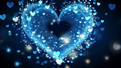 Blue bokeh heart sparkling on a dark background. Selective focus. Holiday. - Powered by Adobe