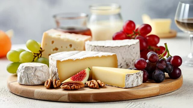 Cheese plate with grapes and nuts. Selective focus. Food.