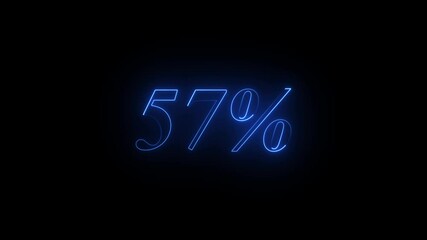 Glowing neon number discount big offer sale business animation. Discounts fifty-seven 57 % off percent stickers animation , Futuristic discount of Sale Up to 57 Percent