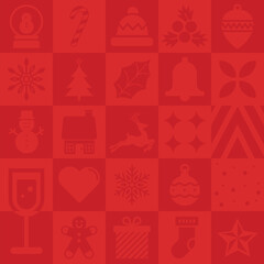 Christmas seamless pattern. Design of a postcard for the New Year holidays. Santa hat, gifts, snowman, snowflakes, ornaments and Christmas trees. Christmas vector background.