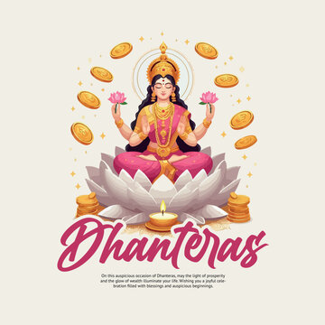 Happy Dhanteras and Happy Diwali Festival Greeting Card for Indian Traditional Celebration Social Media Post Design