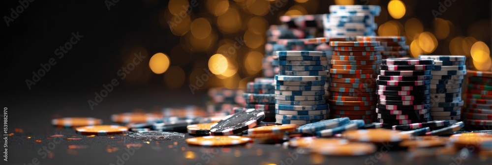 Poster casino chips stacked high with glimmering lights creating an exciting atmosphere in a gaming area du