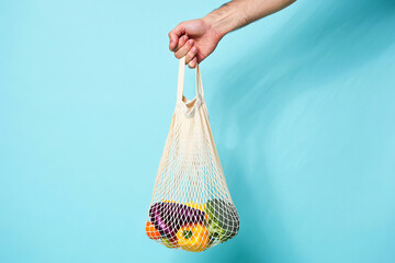 reusable bag for vegetables. Sustainable healthy shopping