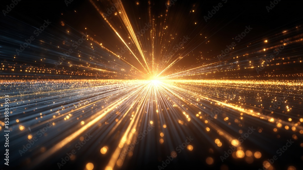 Poster vibrant light burst with golden sparks and dynamic particle effects artistic background