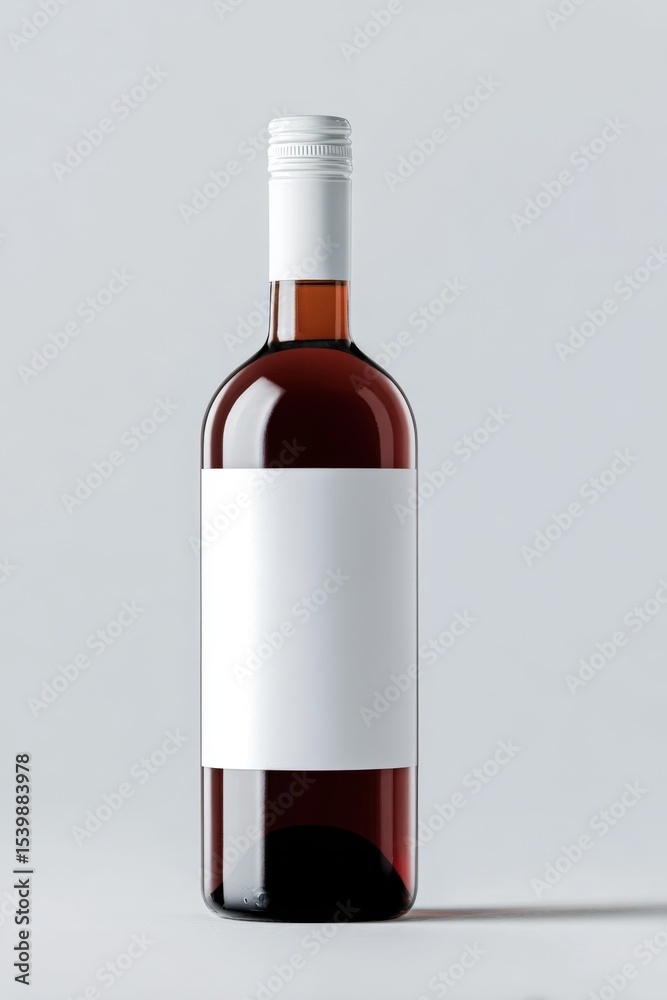 Poster Elegant Bottle of Red Wine with Blank Label on Smooth White Surface and Light Background