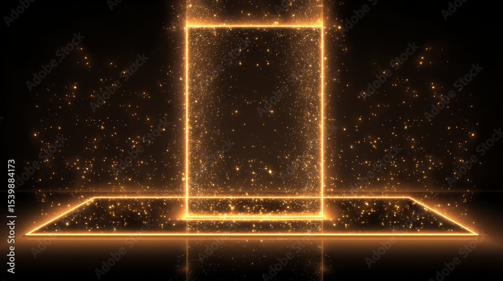 Poster Glowing Sparkling Digital Portal Frame with Light Particles and Space Effect