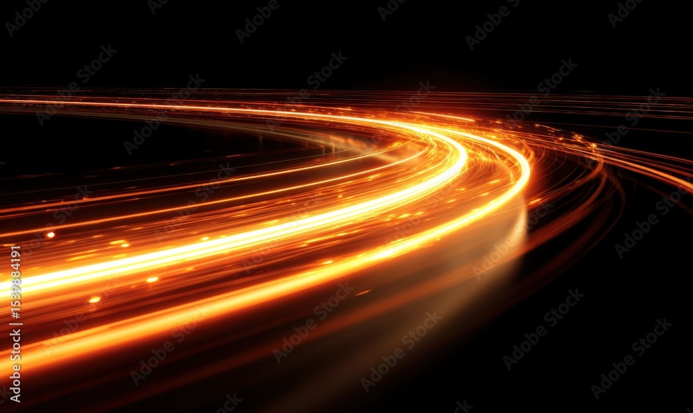 Poster dynamic long exposure shot of light trails created by moving vehicle at night with vivid streaks.
