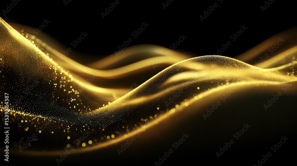 Poster abstract flowing golden waves with sparkling particles for luxury and elegance