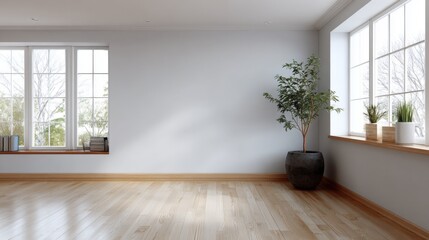Fototapeta premium Bright Spacious Empty Room with Large and Natural Light for Modern Interior Design