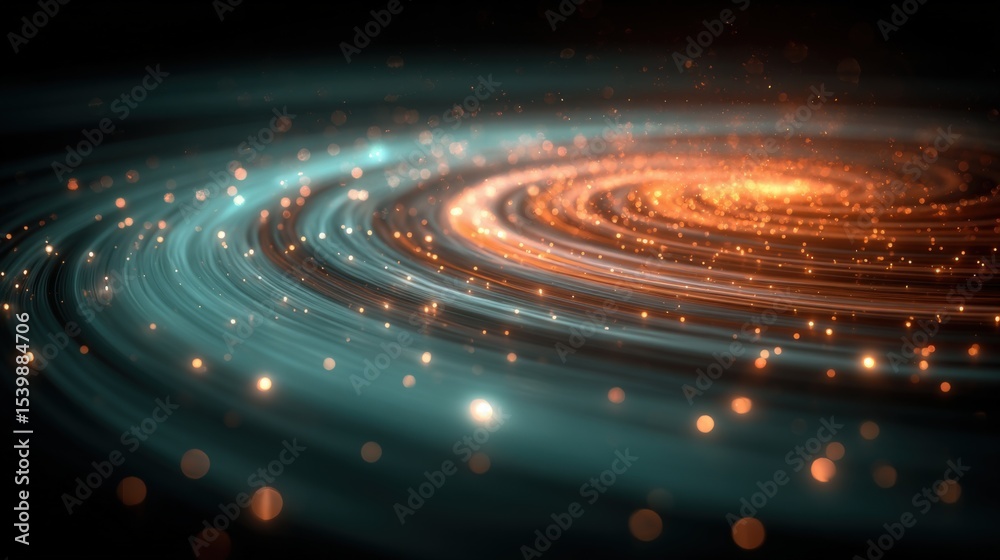 Poster Abstract cosmic swirl with glowing particles and vibrant light trails in deep space scene