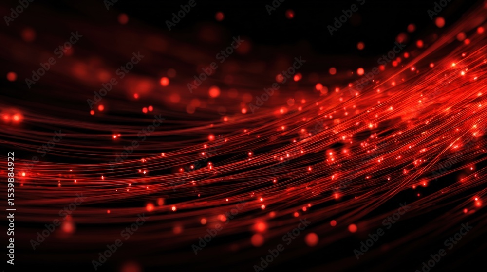 Aufkleber Abstract Red Light Waves with Sparkling Particles and Dynamic Motion Effect