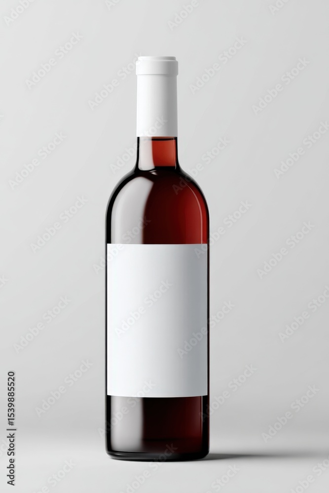 Poster elegant red wine bottle with blank label on light gray background