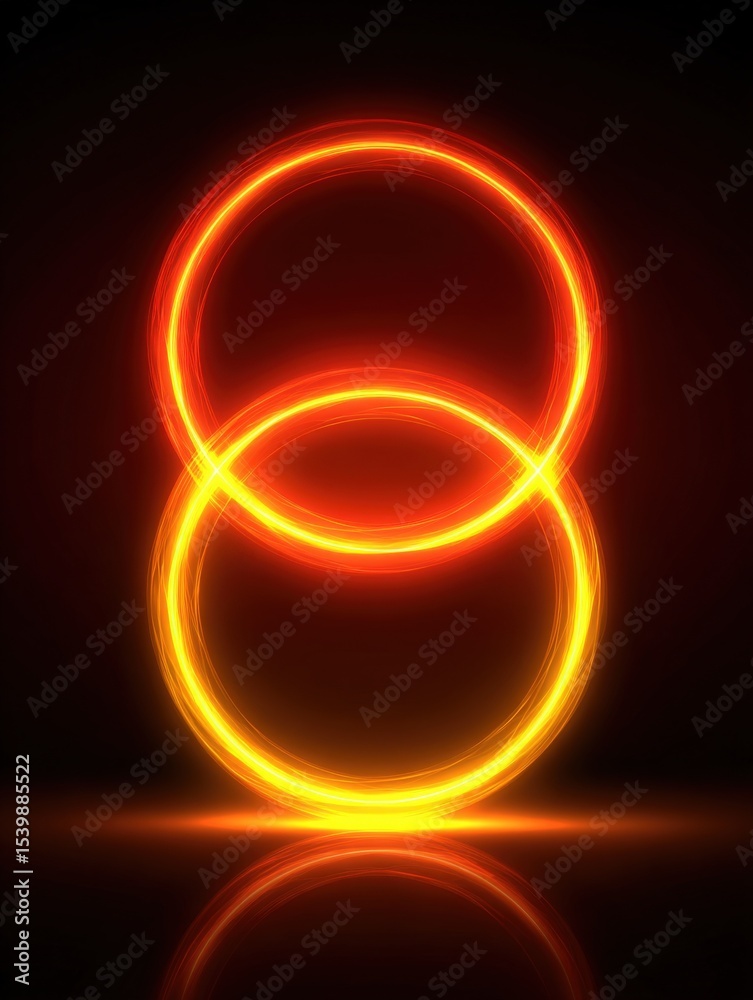 Poster bright neon light circles overlapping creating glowing s abstract