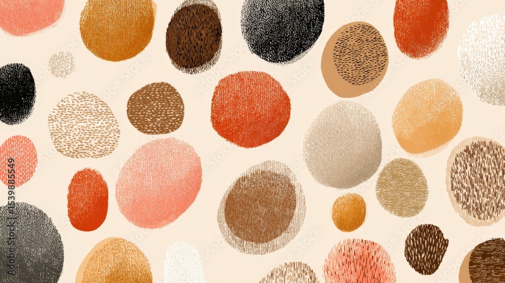 Poster abstract watercolor circles pattern with textured dots in warm earthy tones and soft shades