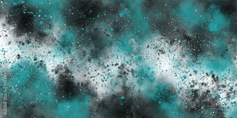 Poster abstract digital art with dynamic turquoise black white paint splatter pattern