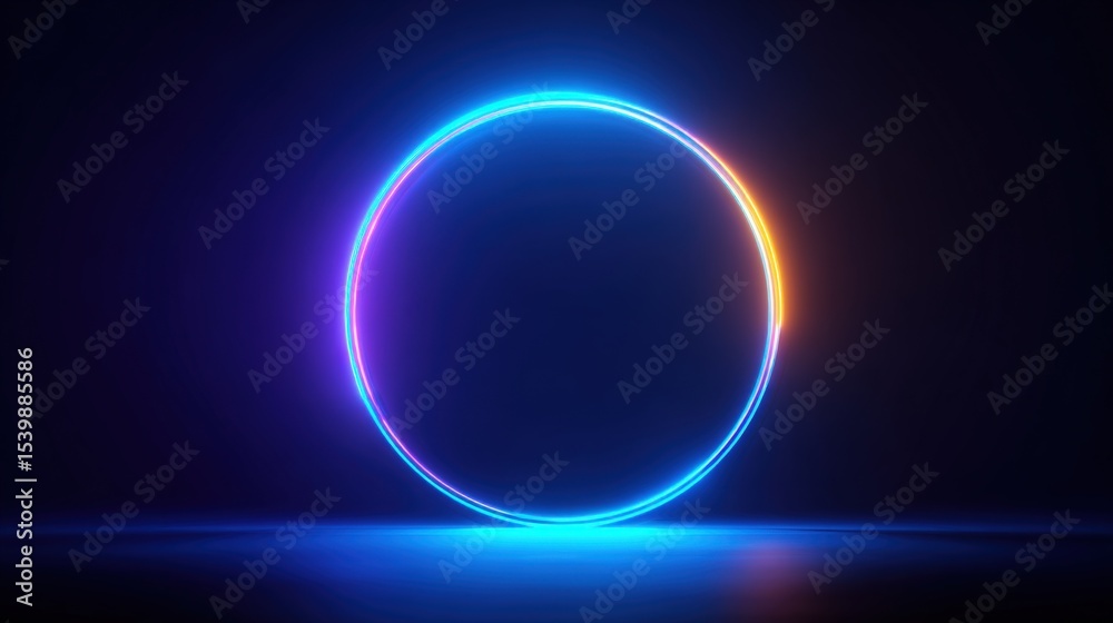 Poster vibrant neon glowing circle with colorful light spectrum on dark background
