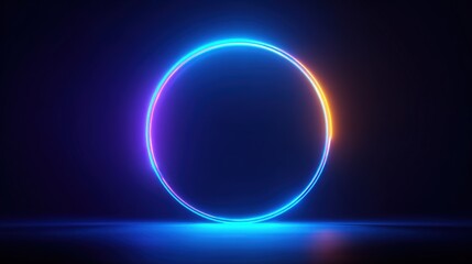 Fototapeta premium Vibrant neon glowing circle with colorful light spectrum on dark background