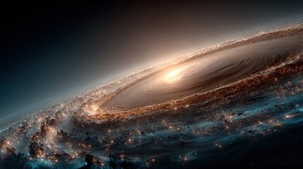 Magnificent spiral galaxy with bright core glowing amidst a vast starry universe scene