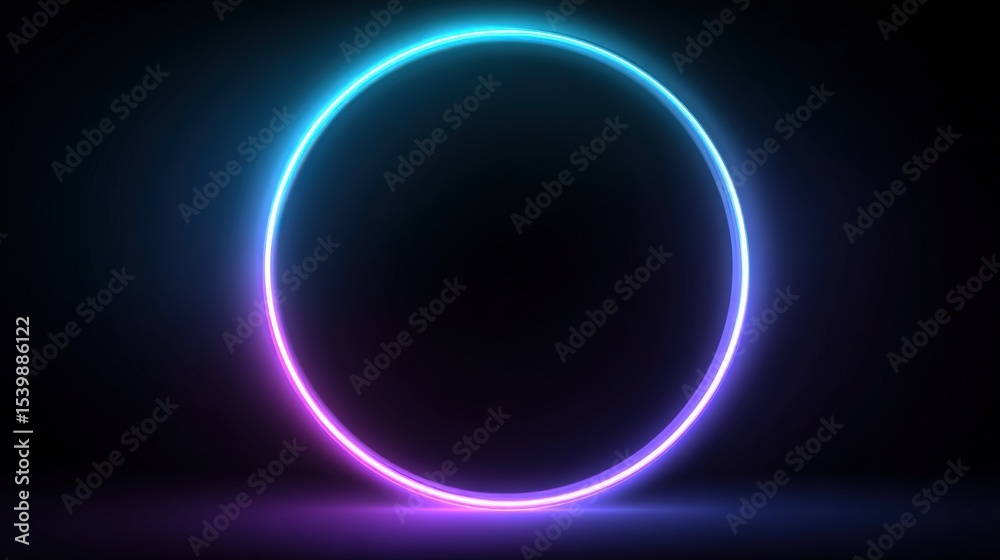 Poster vibrant neon circle with glowing light effect in dark background for visual design