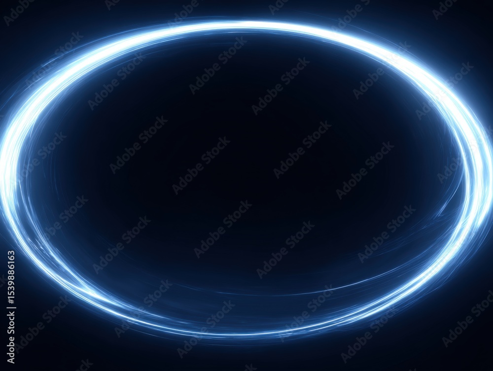 Poster bright glowing blue light creating a futuristic circular glowing design on dark background