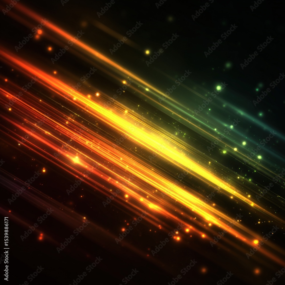 Poster dynamic vibrant light streaks in black background with glowing particles and motion