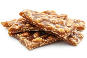 Fototapeta premium Peanut brittle pieces isolated on a white background, png