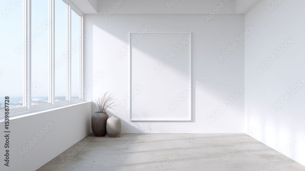 Poster bright spacious minimalist room with large and empty wall space