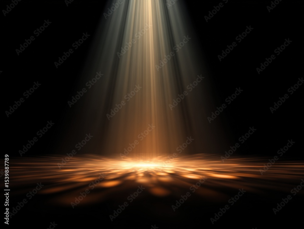 Poster dramatic spotlight shining downward onto reflective surface creating glowing effect