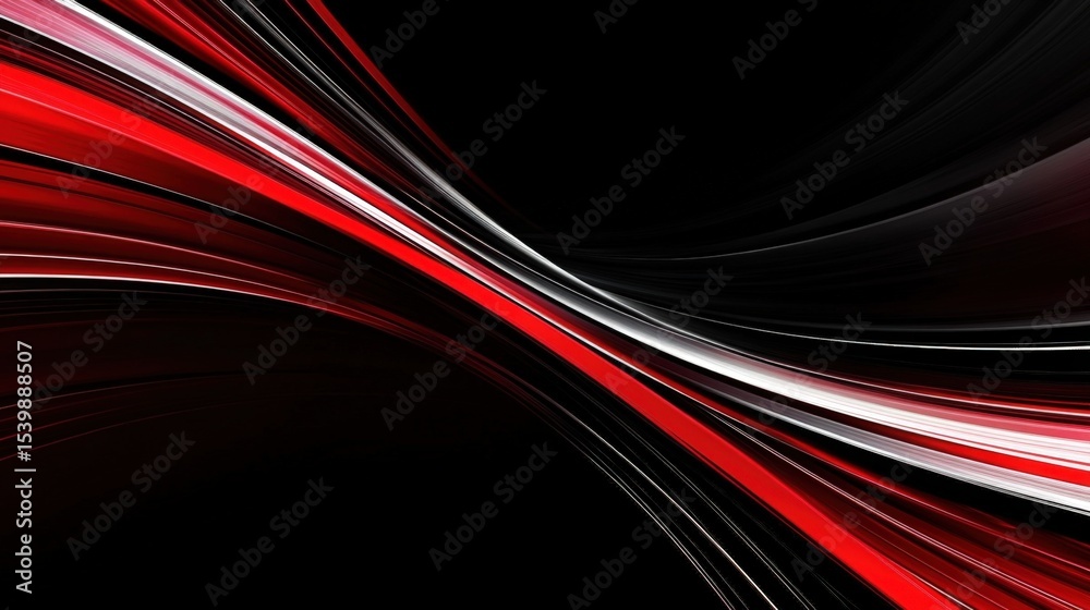 Poster Dynamic abstract flowing lines with red white black gradient smooth curves design