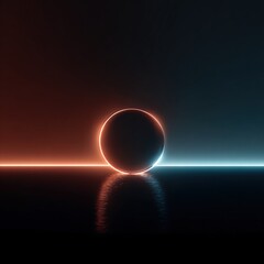 Obraz premium Futuristic glowing sphere with neon light reflections on water dark modern landscape