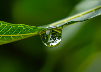 Macro Raindrop on Tip of Neem Leaf – Monsoon Nature Closeup