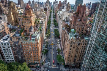 Urban city buildings aerial drone shot